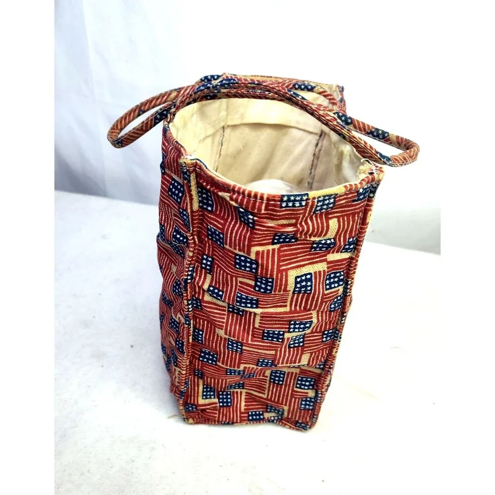 Longaberger Old Glory Small Tote Bag  Double Handle Red White Blue 8